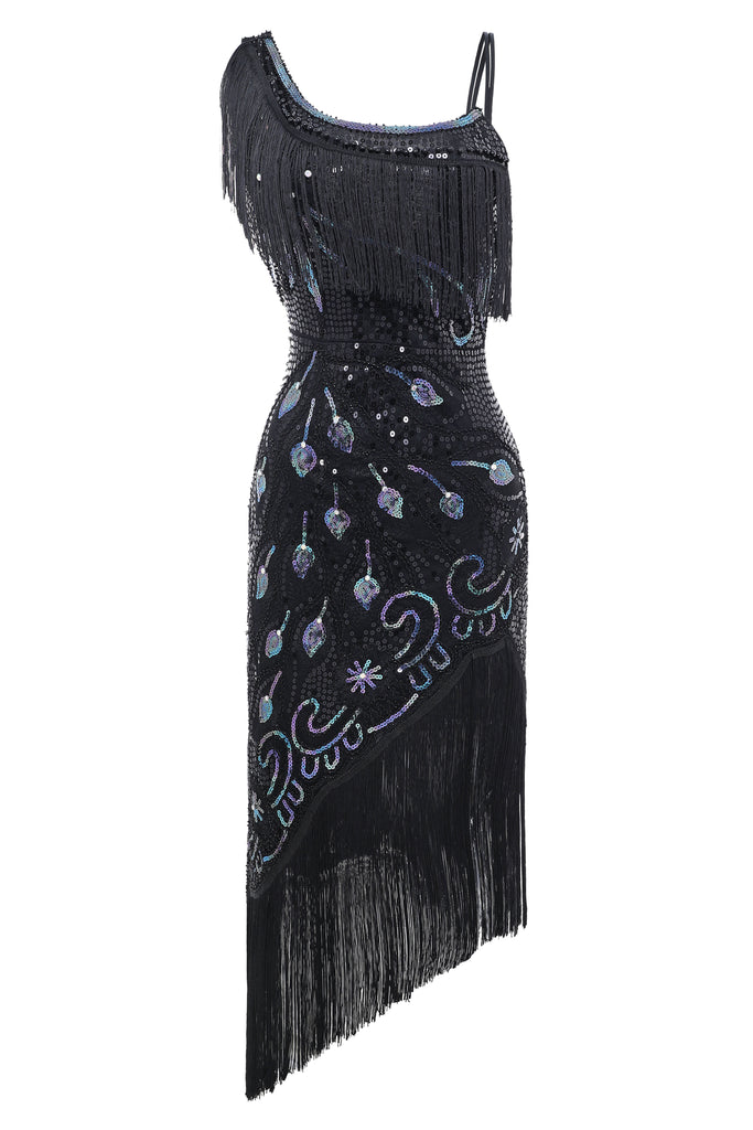 One Shoulder Strap Fringe Midi Dress - BABEYOND