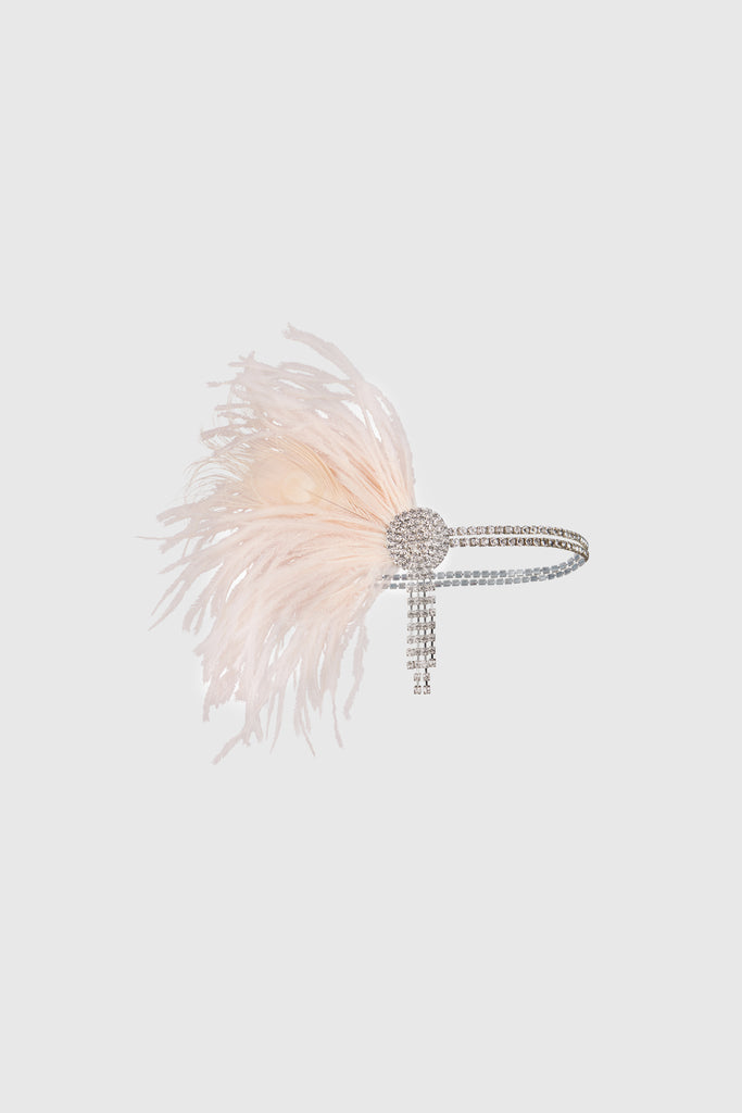 Ostrich Feather Rhinestone Headpiece - BABEYOND