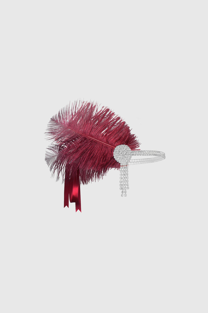 Ostrich Feather Rhinestone Headpiece - BABEYOND