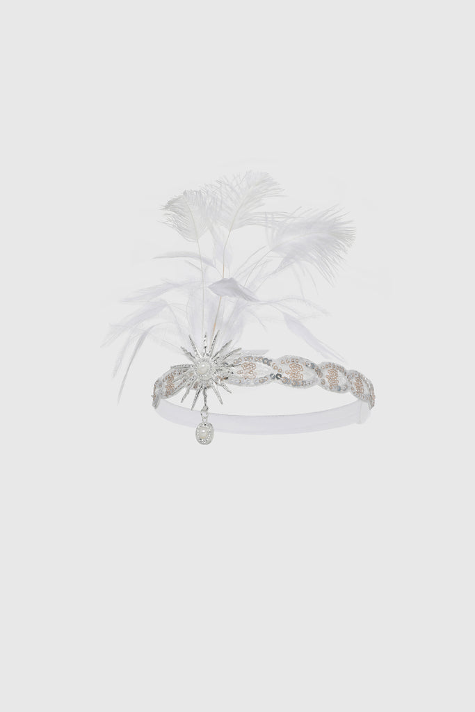 Pearl Studded Sequin Feather Headpiece - BABEYOND