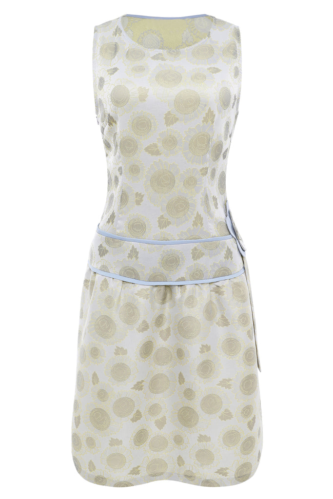 Printed Trimmed Belt Sleeveless Dress - BABEYOND