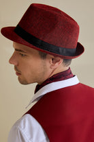 1920s Mens Panama Hat Gatsby Set | Red | 23