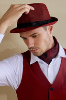 1920s Mens Panama Hat Gatsby Set | Red | 24
