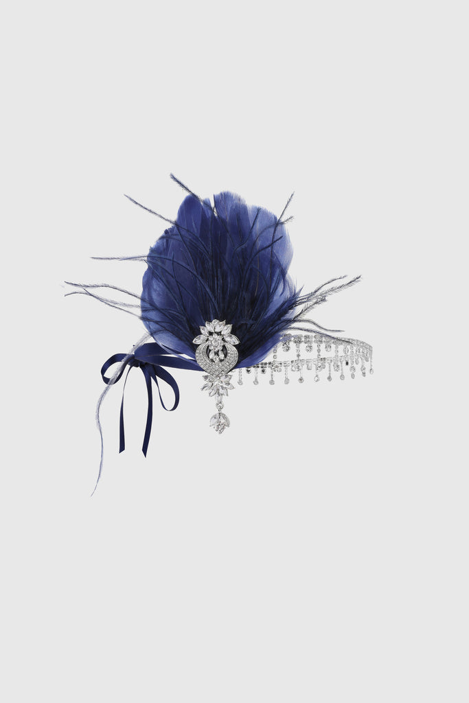 Rhinestone Studded Ostrich Feather Headband - BABEYOND