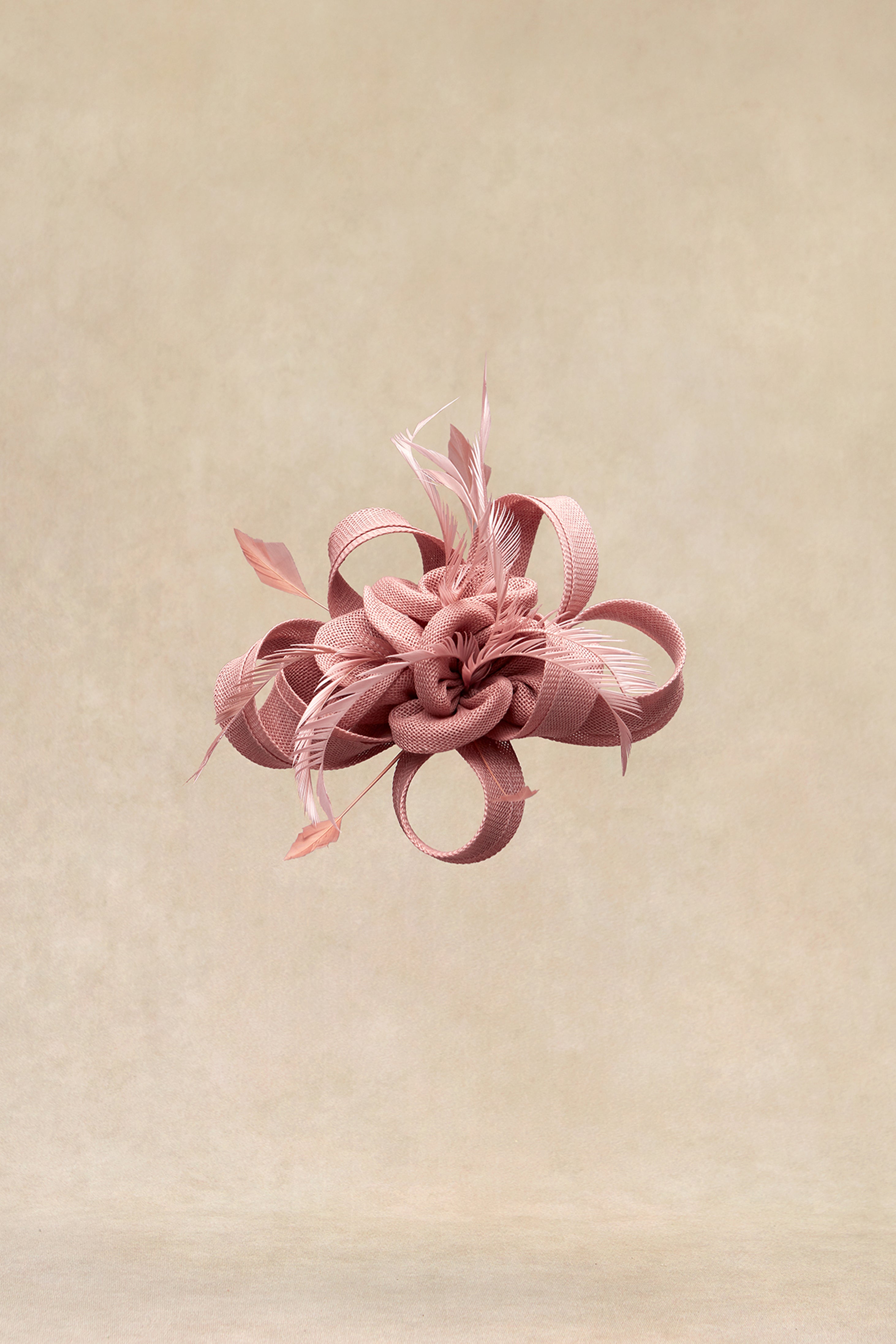 Ribbon Knot Feather Floral Fascinator | nudepink | 1