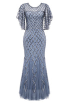 Sequined Striped Mesh Mermaid Dress | Gray | 3