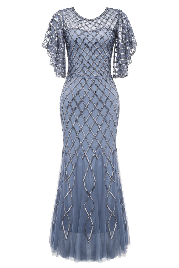 Sequined Striped Mesh Mermaid Dress - BABEYOND