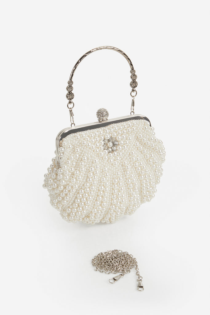 Shell Shaped Pearl Beaded Clutch - BABEYOND