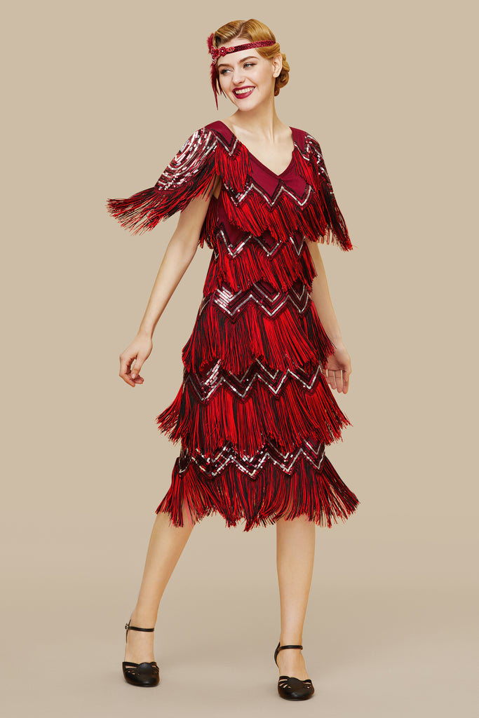 Shimmering Tiered Fringe Sequin Dress - BABEYOND