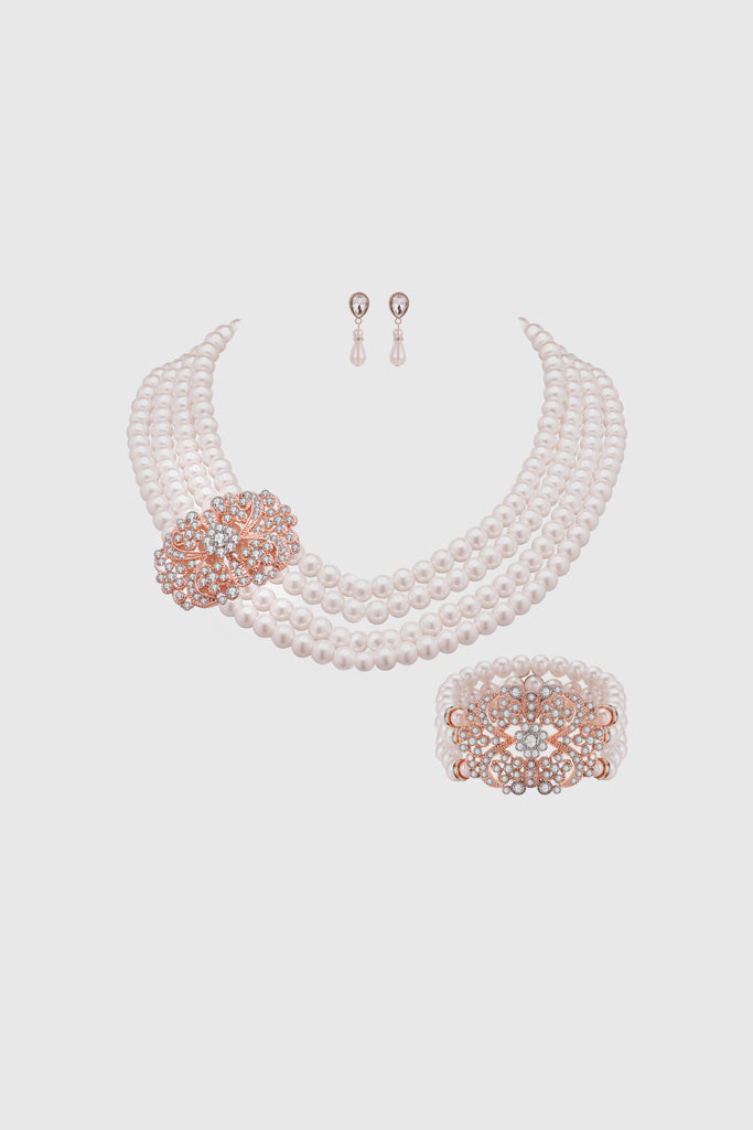 Shiny Elegant Pearl Necklace Set - BABEYOND