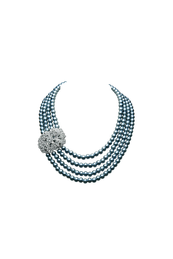 Shiny Layered Pearl Rhinestone Necklace Set - BABEYOND