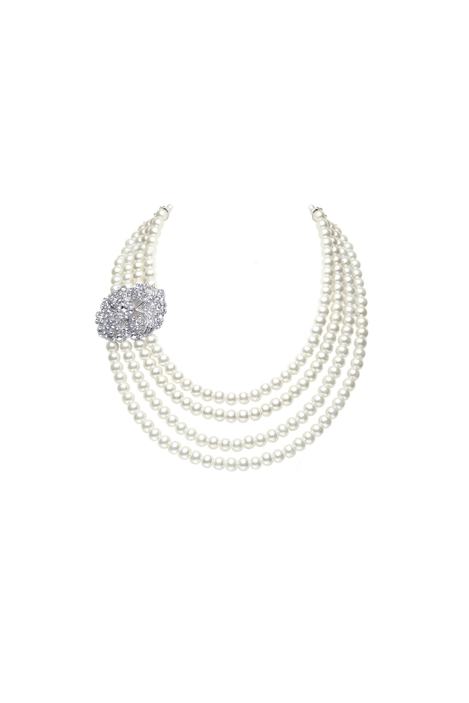 Shiny Layered Pearl Rhinestone Necklace Set - BABEYOND