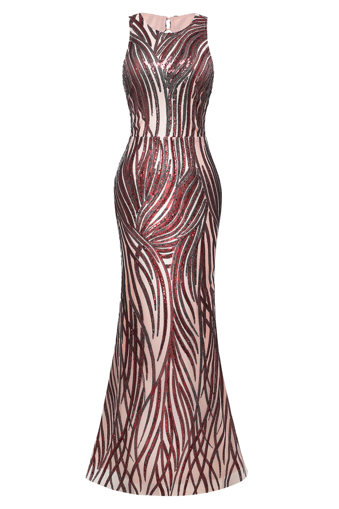 Sleeveless Round Neck Sequin Maxi Dress - BABEYOND