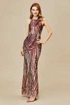 Sleeveless Round Neck Sequin Maxi Dress | Winered | 1