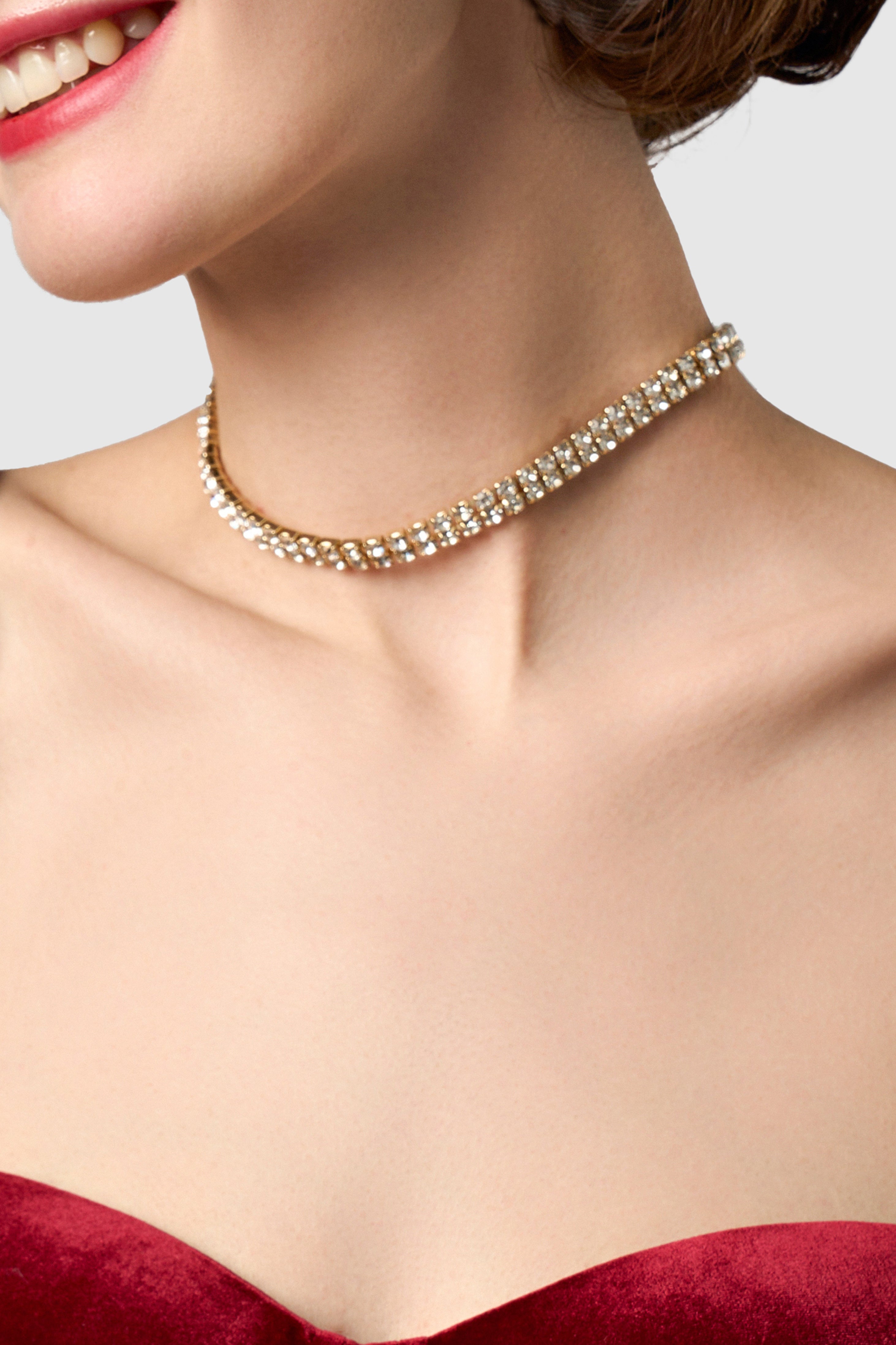 Sparkling Rhinestone Choker Necklace | Gold | 2