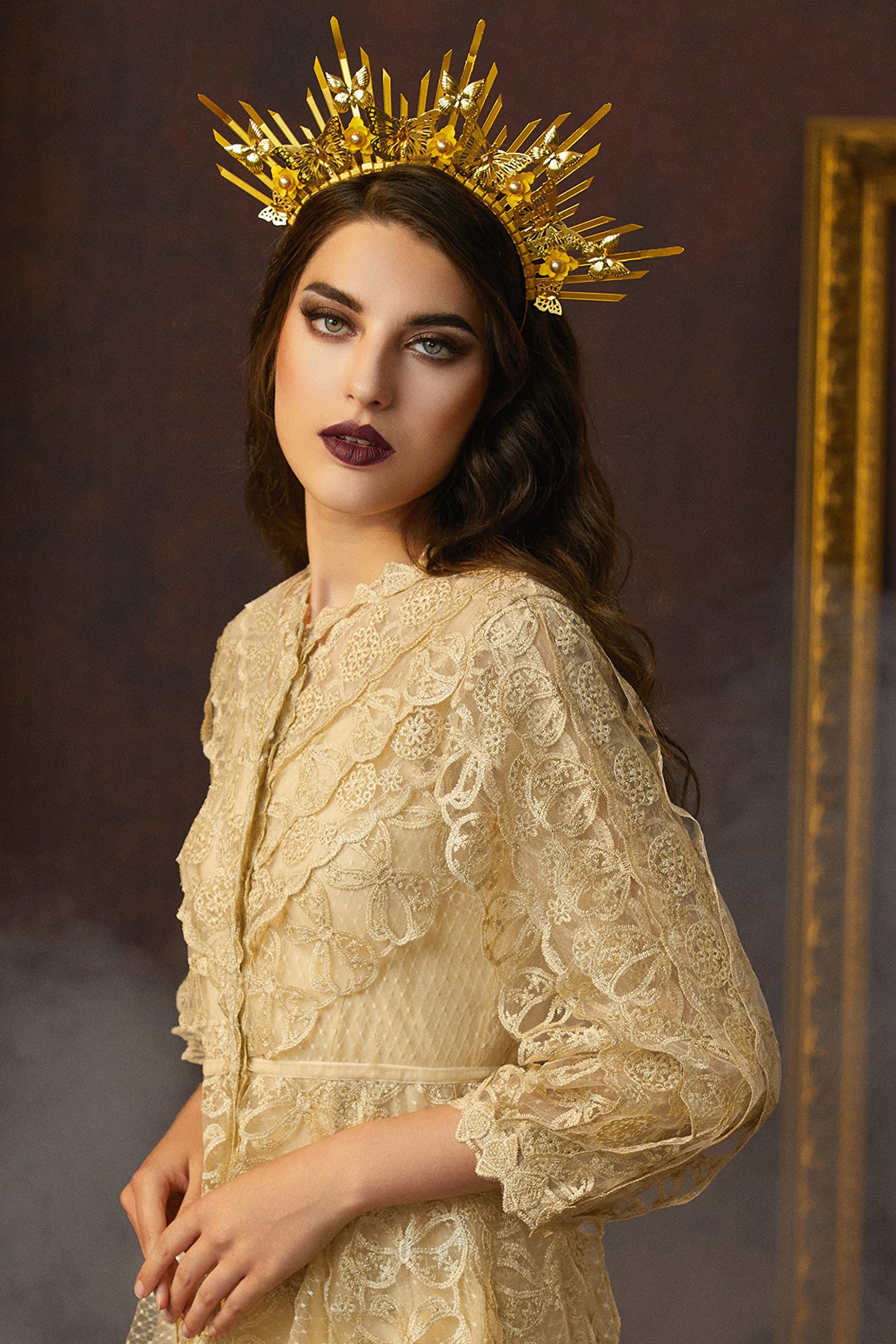 Spiked Zip Tie Floral Butterfly Halo Crown | Tender Yellow | 4