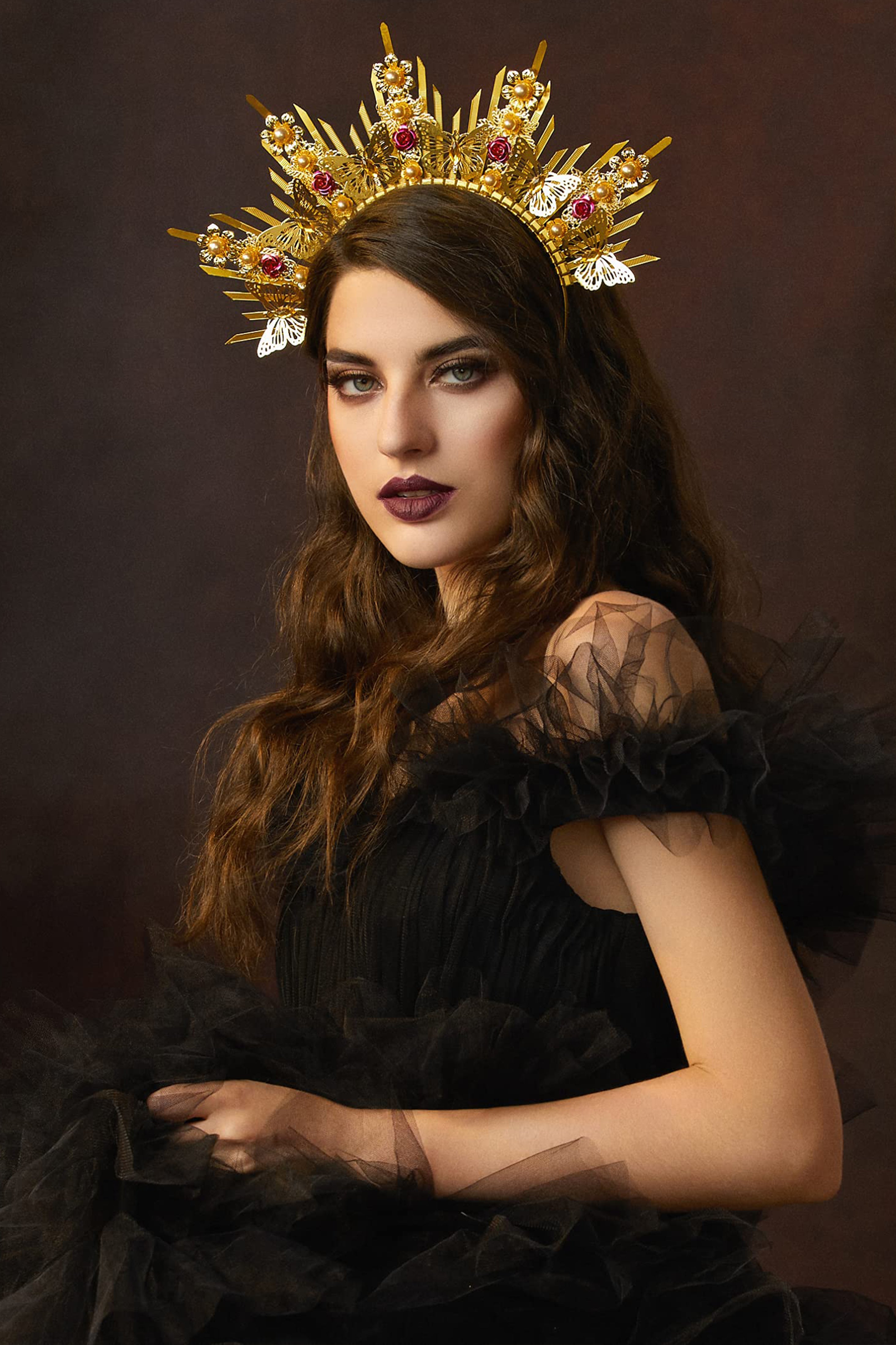 Spiked Zip Tie Floral Butterfly Halo Crown | Tinted Rose | 3