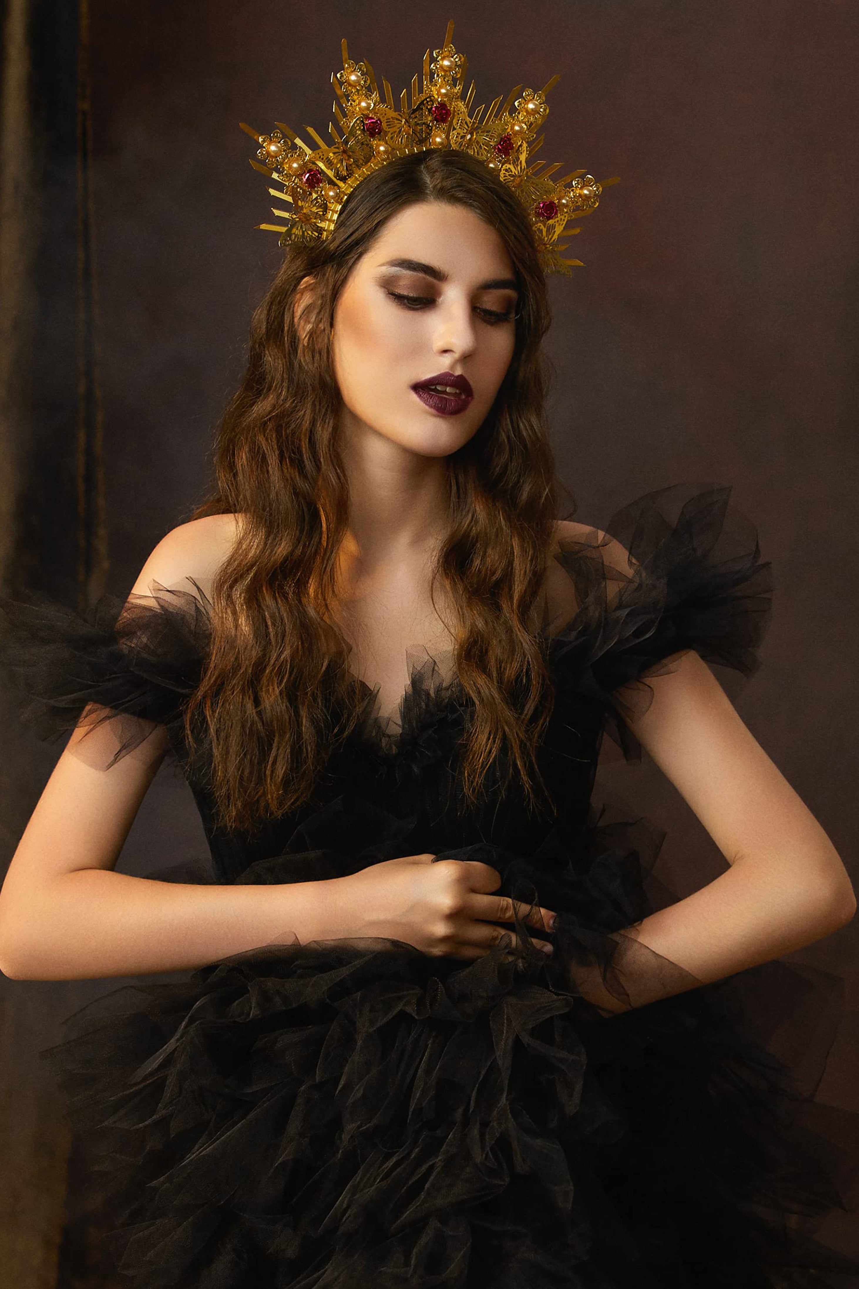 Spiked Zip Tie Floral Butterfly Halo Crown | Tinted Rose | 4