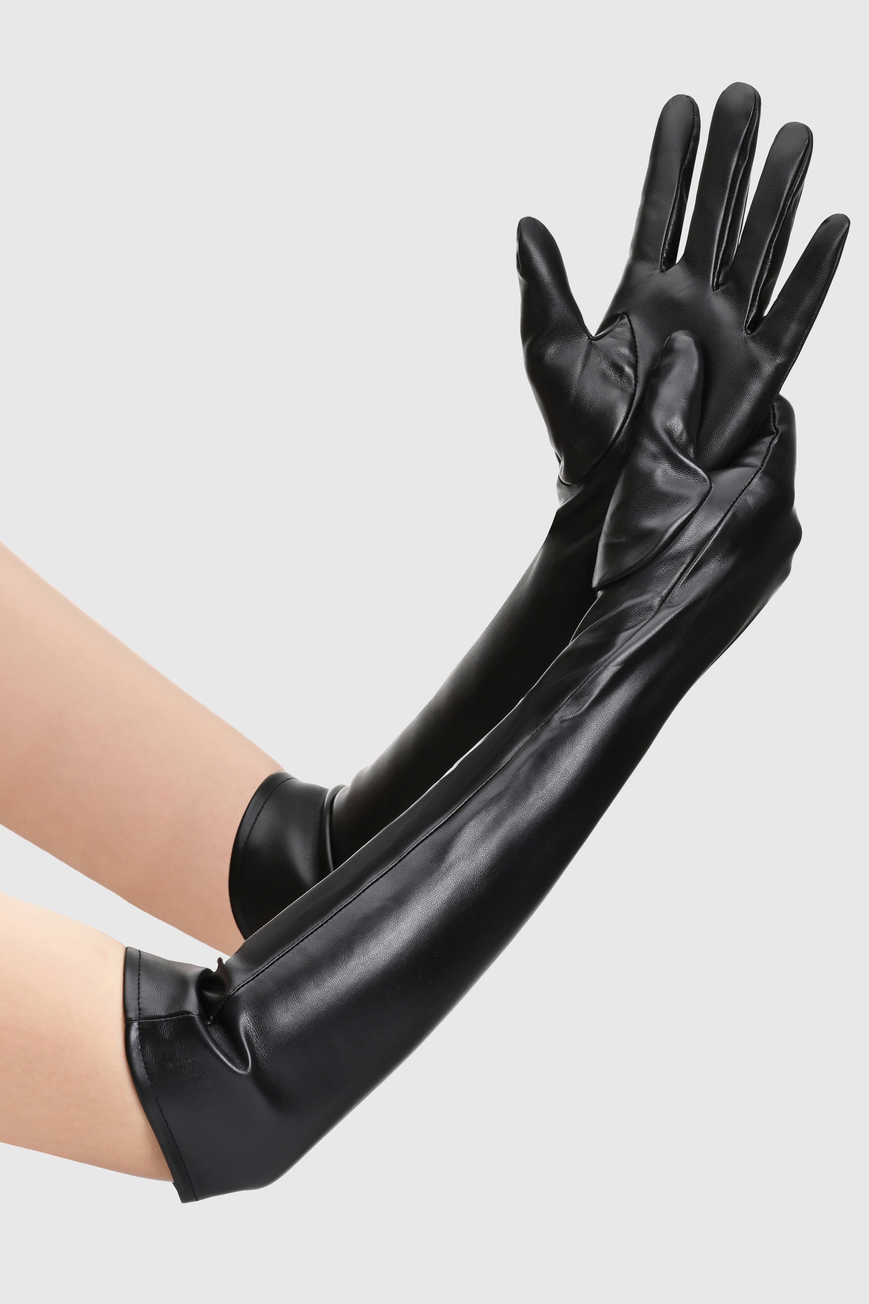 18.9" Stretchy Leather Opera Gloves | Black | 1