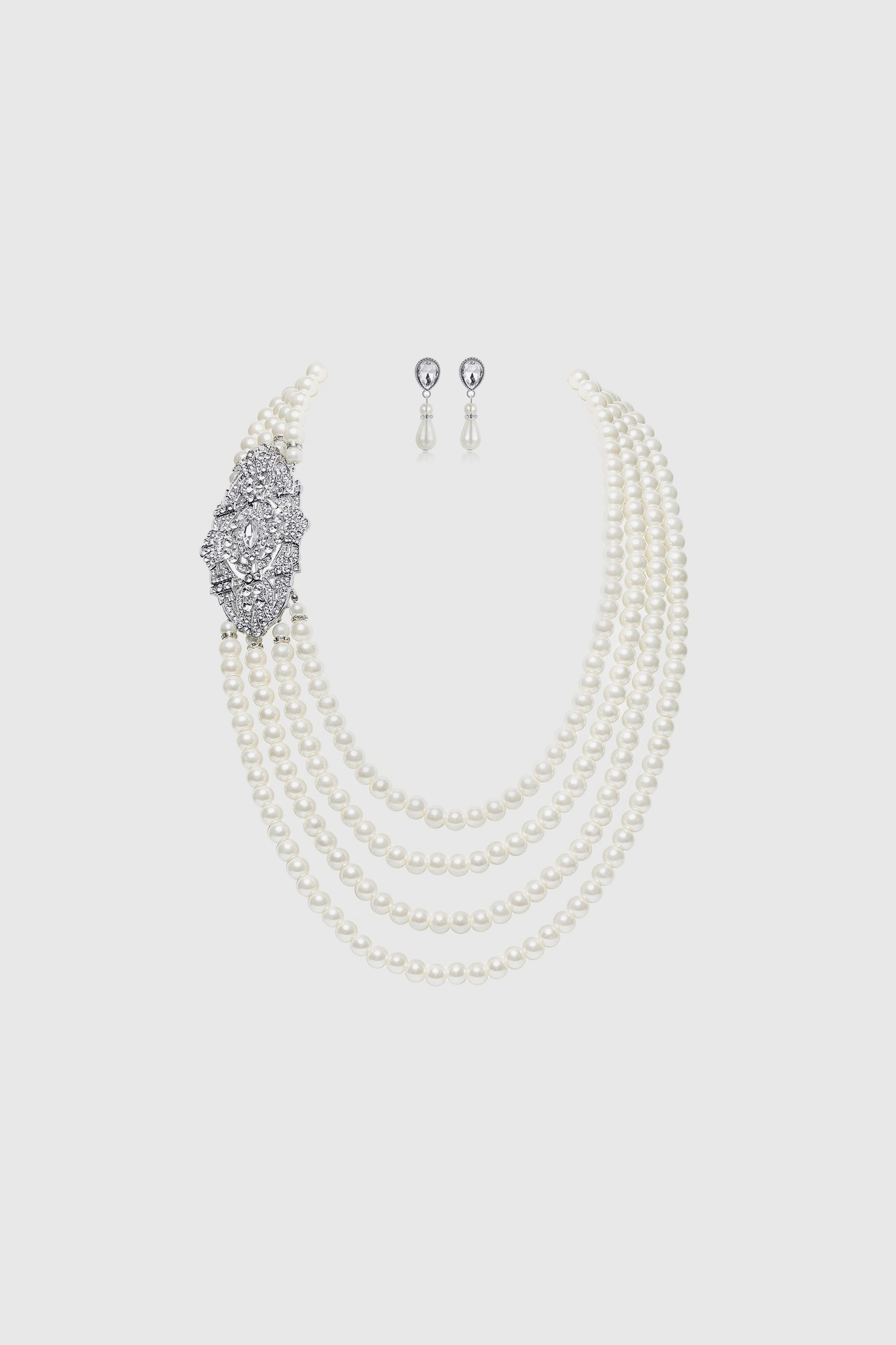 Styling Layered Pearl Rhinestone Necklace Set | 1