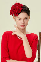 Stylish Pillbox Floral Feather Fascinator | Red | 4