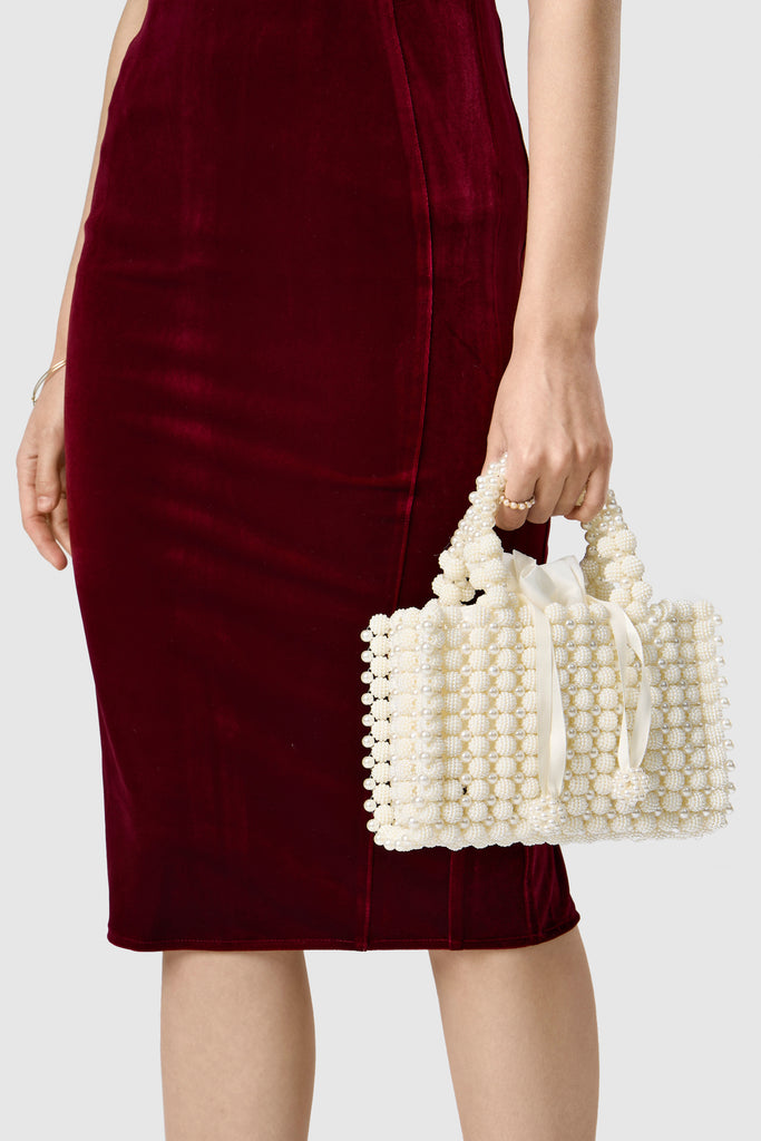 Top Handle Pearl Beaded Evening Bag - BABEYOND