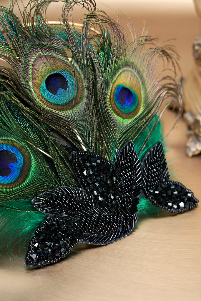 Vintage Beaded Peacock Headpiece - BABEYOND