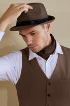 1920s Mens Panama Fedora Hat | Chocolate Brown | 8