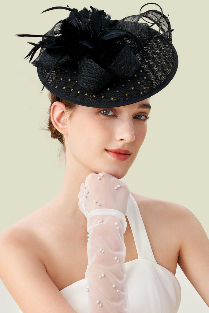 Dotted Tea Party Feather Fascinator - BABEYOND