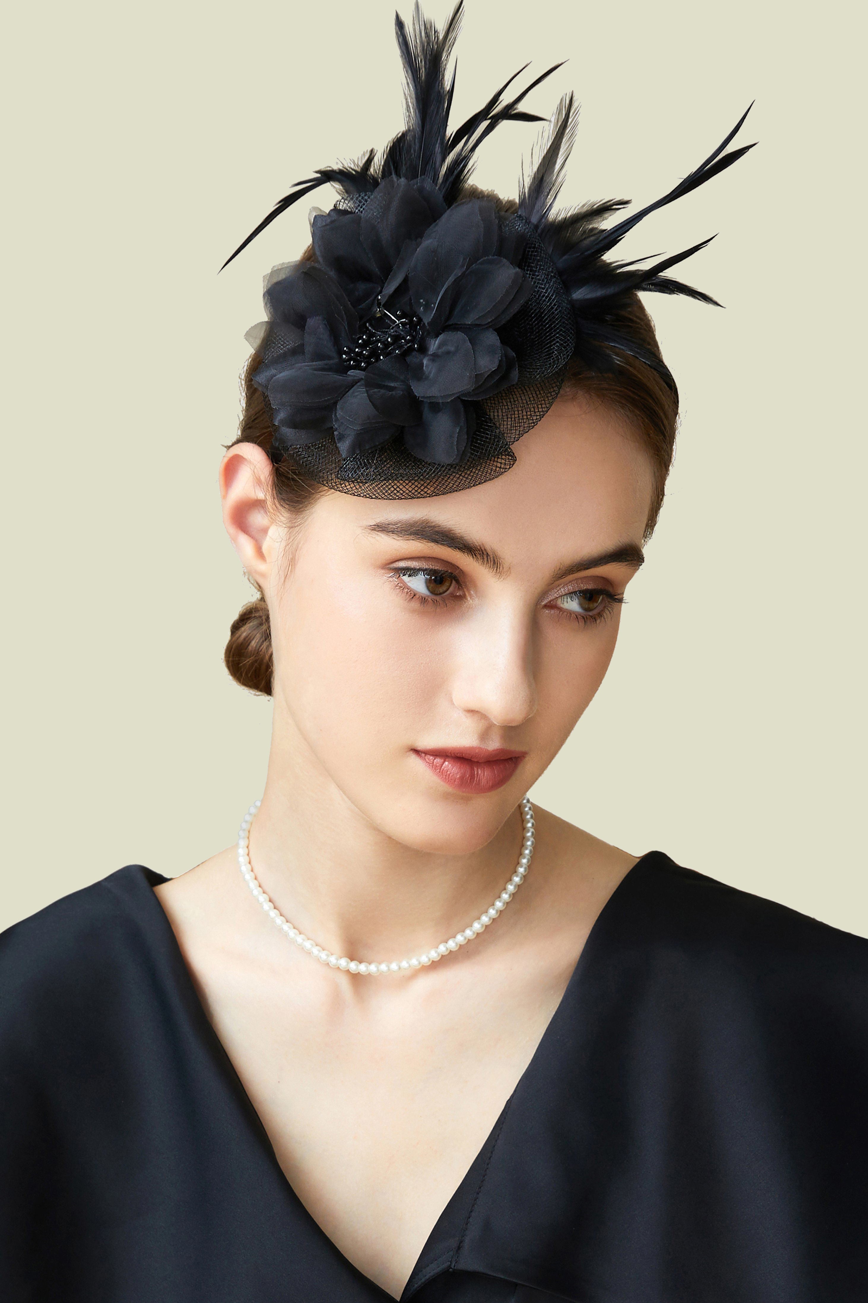 Tea Party Feather Fascinator | Ink Black | 1