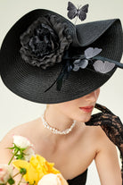 Classic Vintage Wide Brim Fascinator | Black | 6