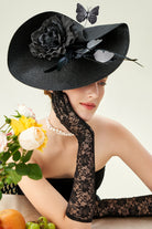 Classic Vintage Wide Brim Fascinator | Black | 7