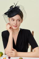 Elegant Veil Tea Party Fascinator | Ink Black | 7