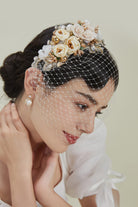 Flowery Tea Party Veil Fascinator | Beige | 1