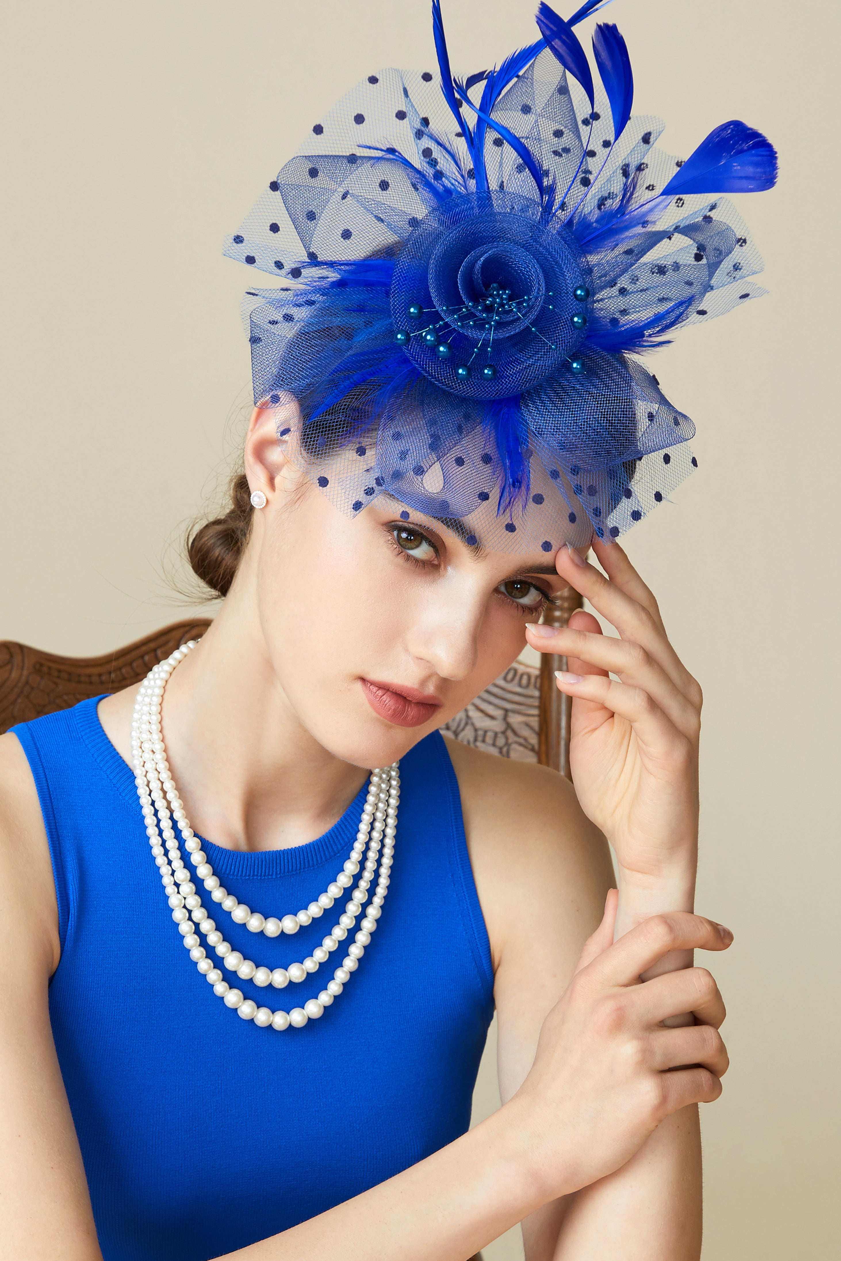 Retro Polka Dot Veil Fascinator | Prussian Blue | 5