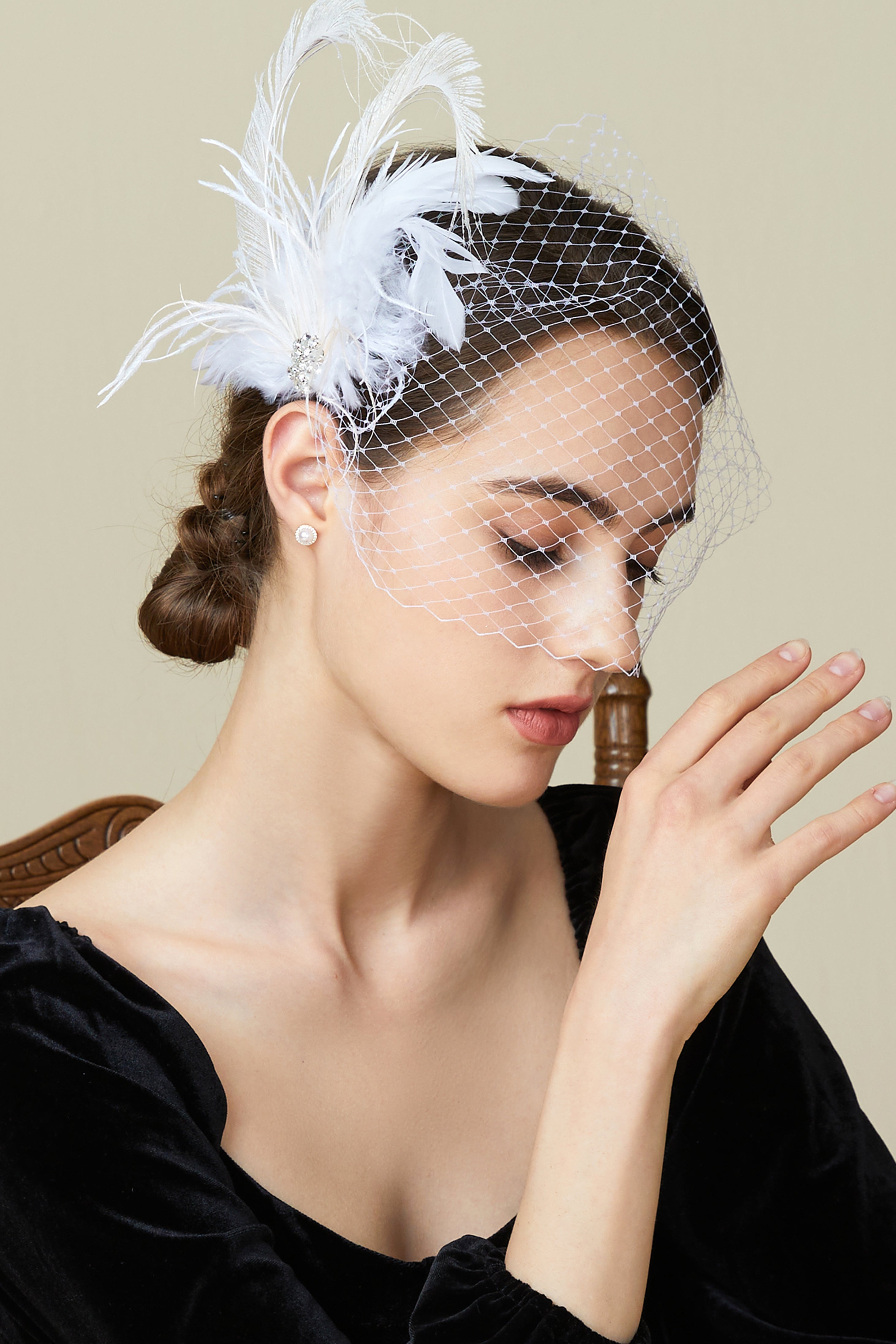 Vintage Peacock Tea Party Fascinator | Beige | 5