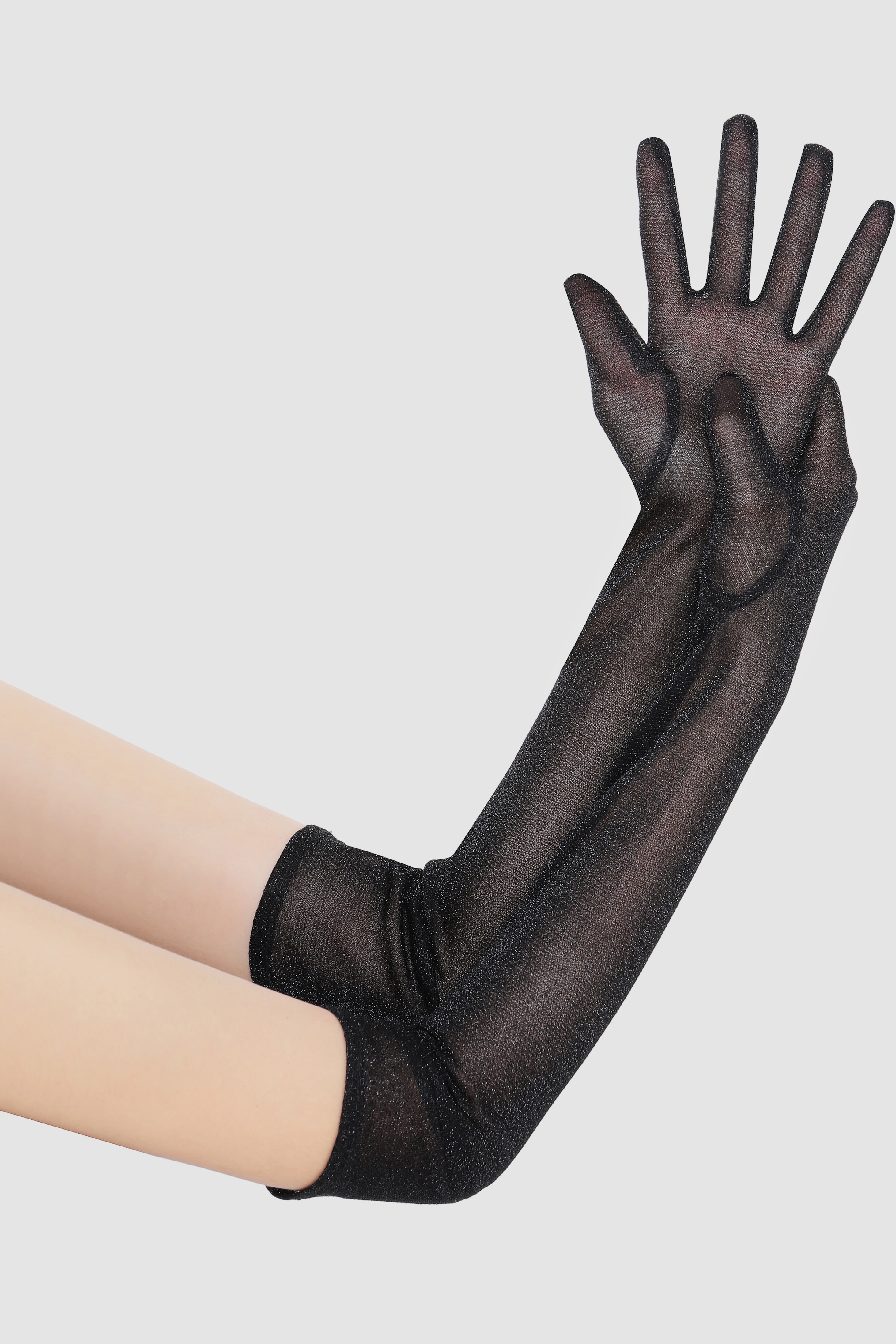 20.5" Glitter Mesh Elbow Length Gloves | Black | 5