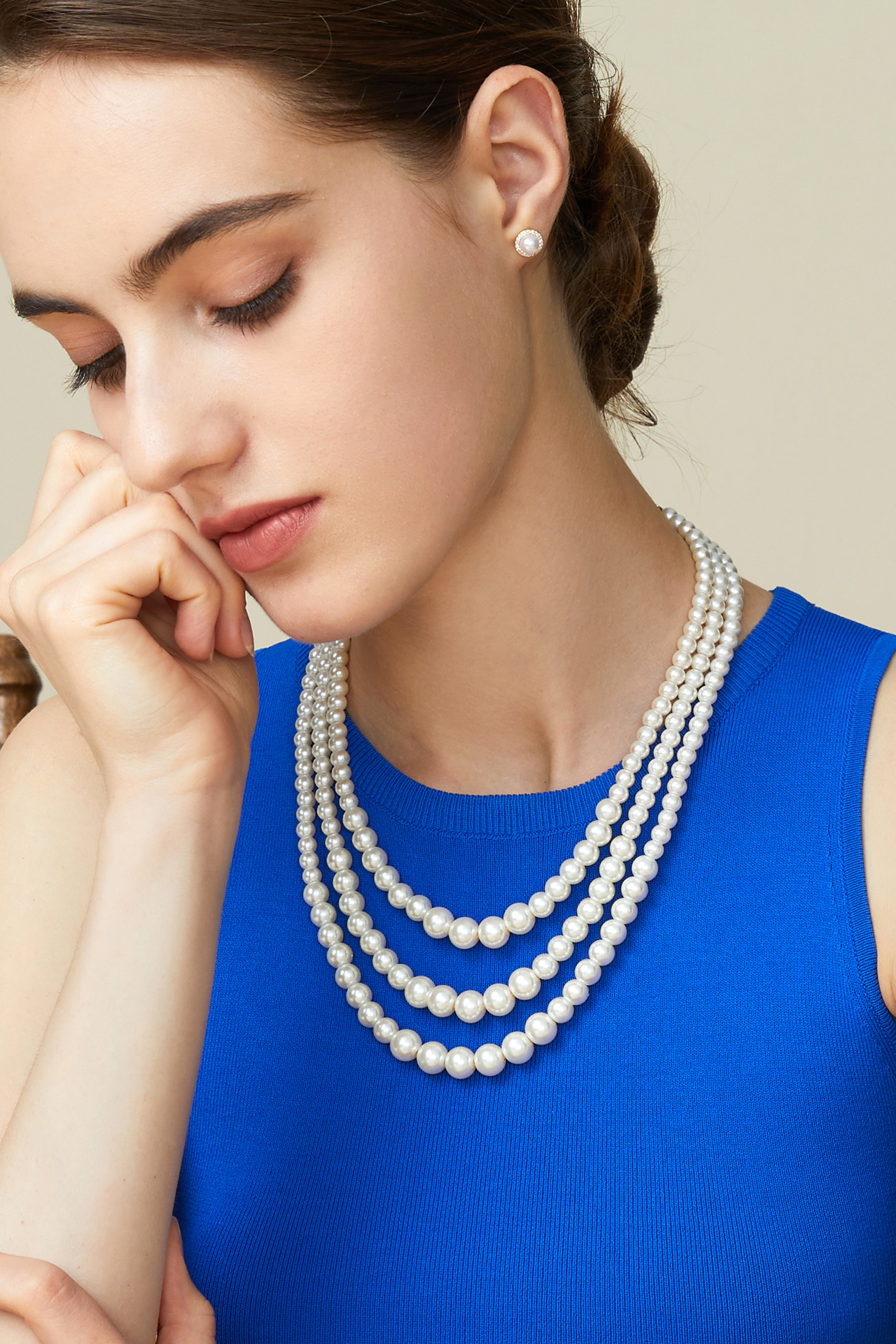 Remarkable Multi Strand Pearl Necklace |  6-8-10mm | 6