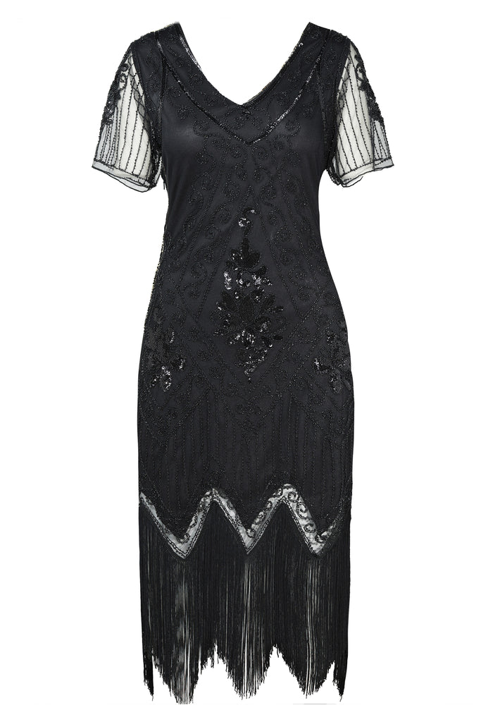 Vintage Paisley Flapper Fringe Plus Dress - BABEYOND