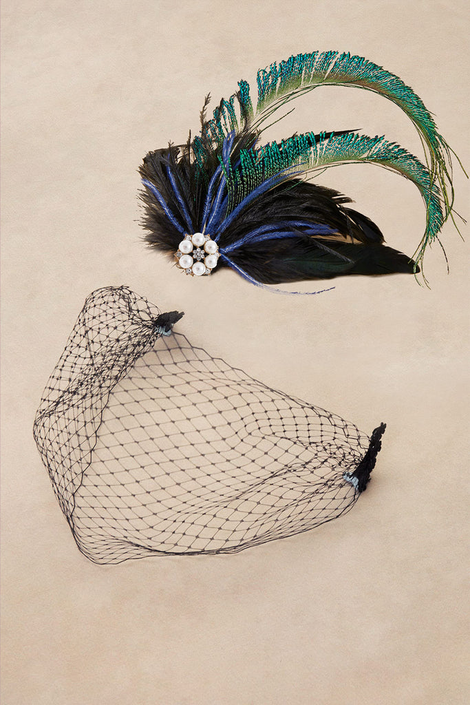 Vintage Veil Peacock Feather Fascinator - BABEYOND