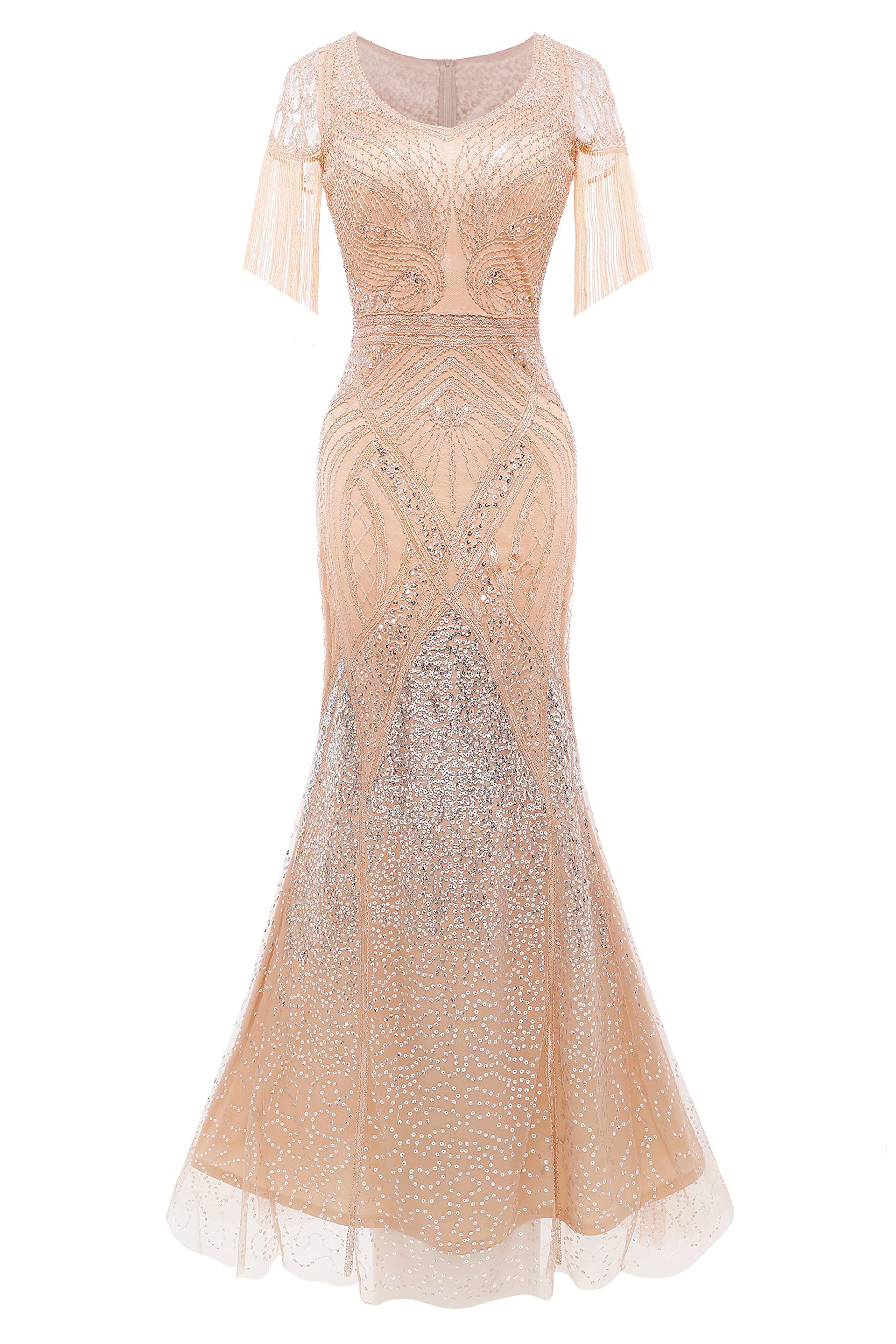 Champagne Long Lace Dress