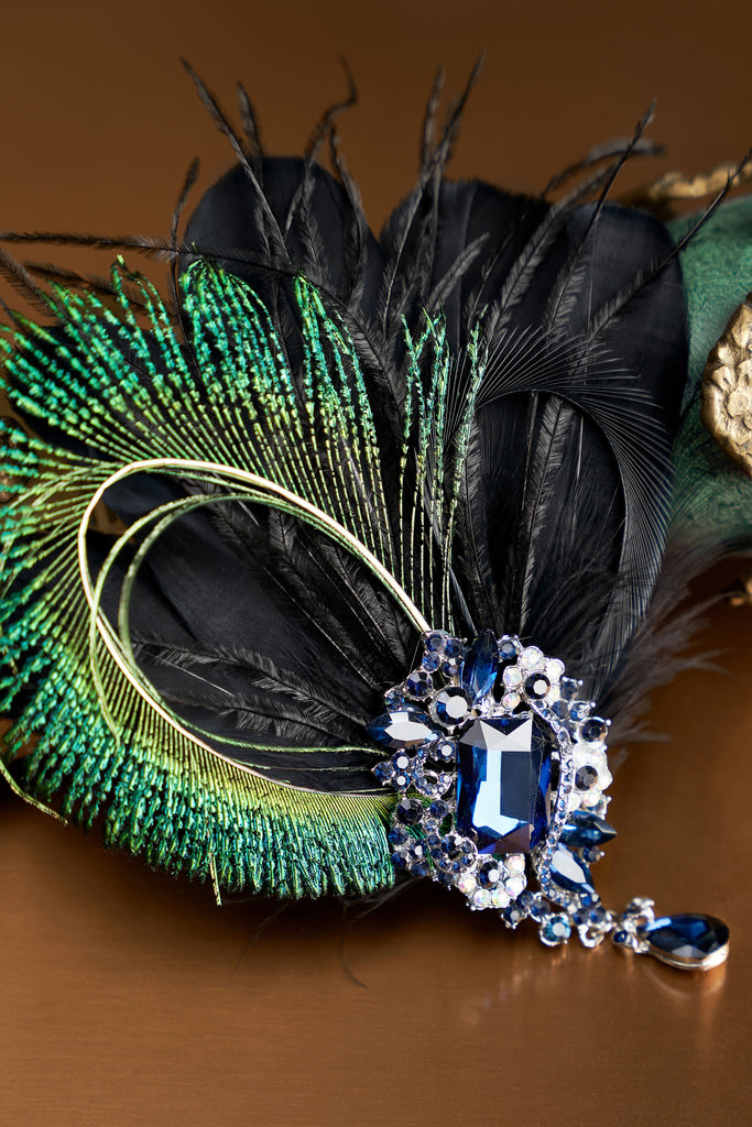 Beaded Rhinestone Feather Headpiece - BABEYOND