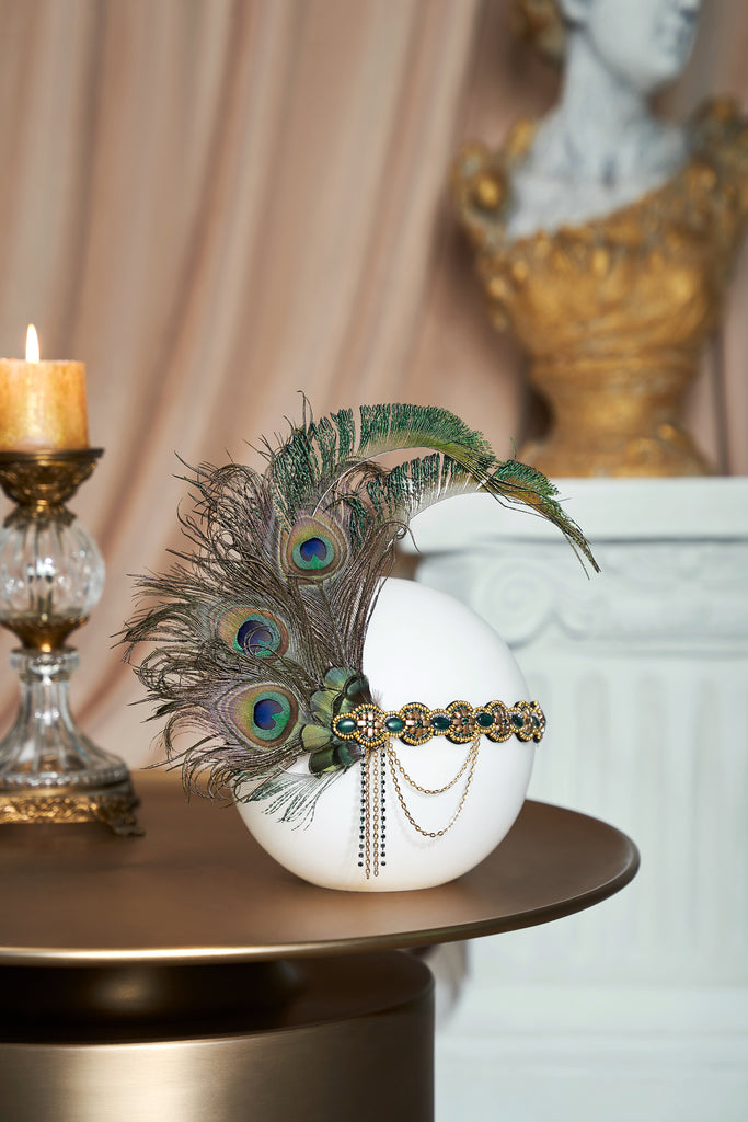Beaded Peacock Feather Headband - BABEYOND