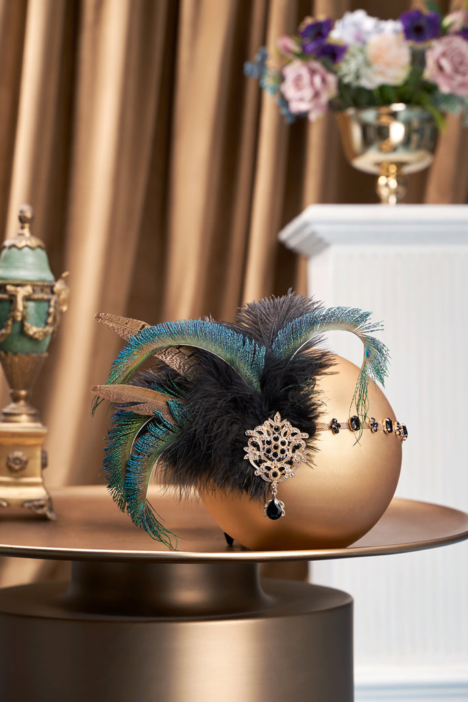 Art Deco Beaded Peacock Feather Headpiece - BABEYOND