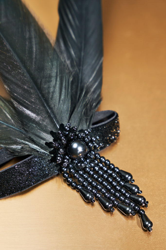 Beaded Feather Shimmer Hairband - BABEYOND