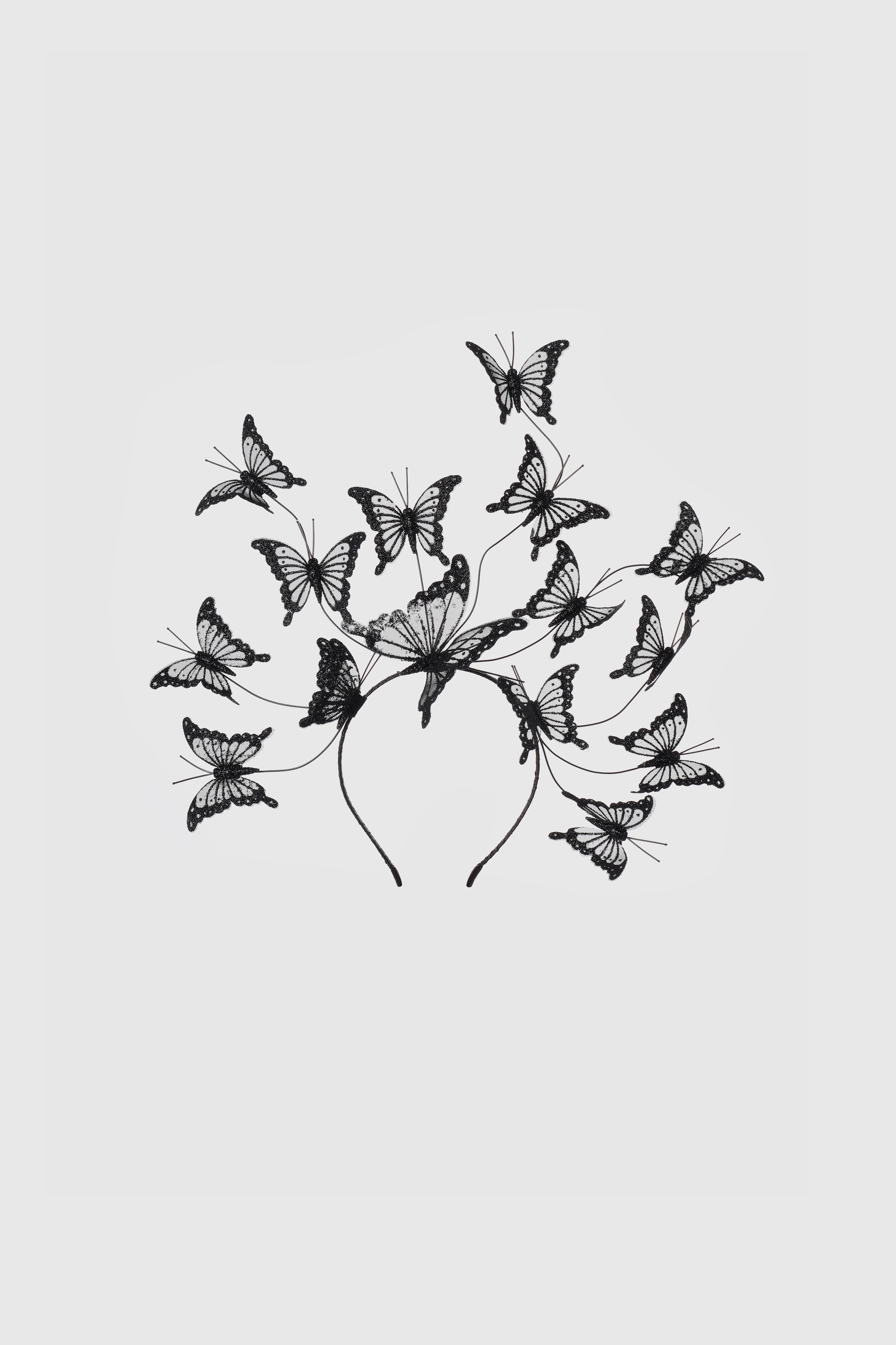 Whimsical Soaring Mesh Butterfly Headband | Black | 1