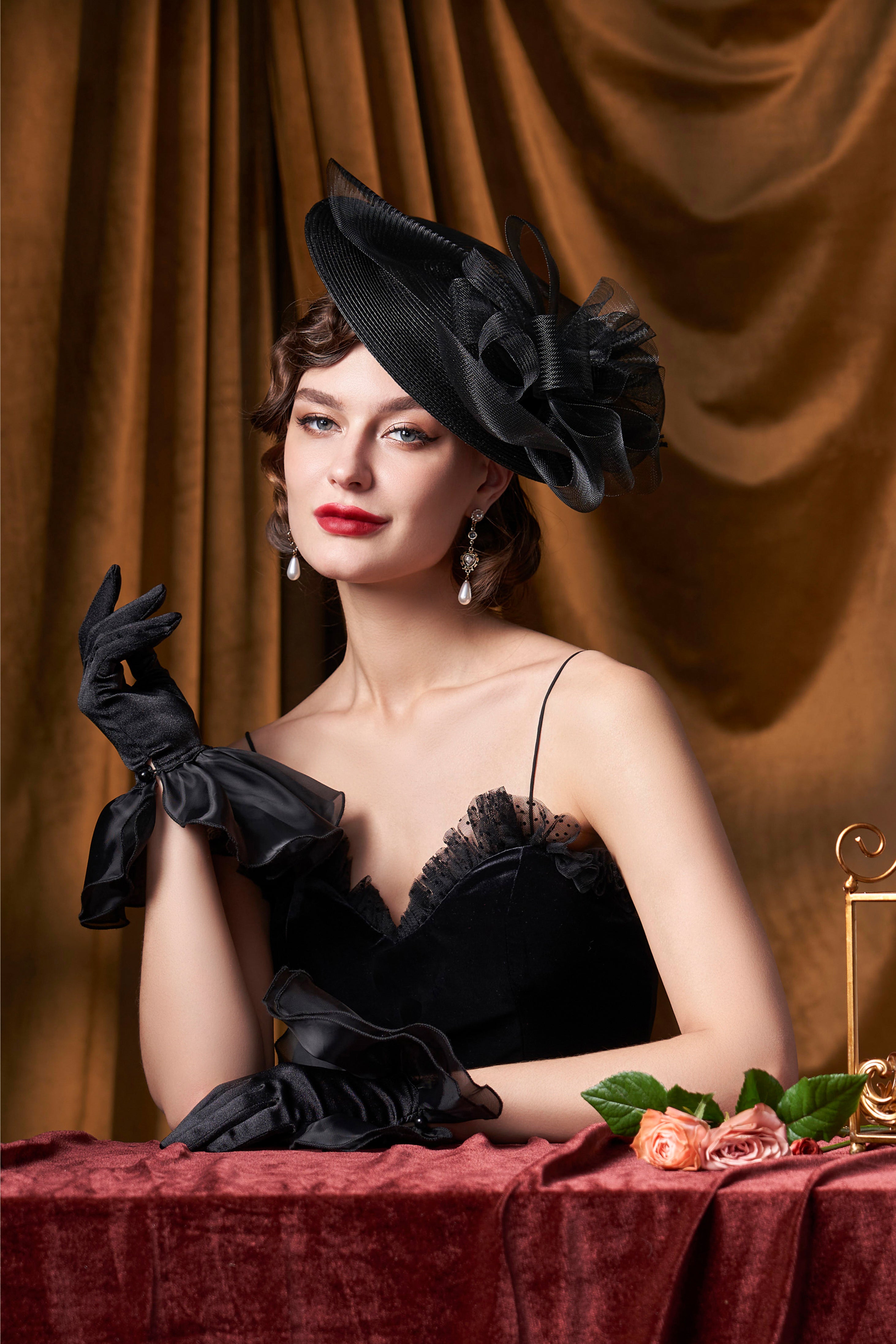 Wide Brim Mesh Floral Cocktail Fascinator | black | 3