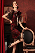 Embellished Sequin Fringe Art Deco Dress | Burgundy | 7