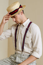 1920s Mens Gatsby Straw Hat Set | Black/Red | 13