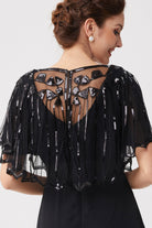 1920s Sequin Flapper Evening Shawl | Black | 10